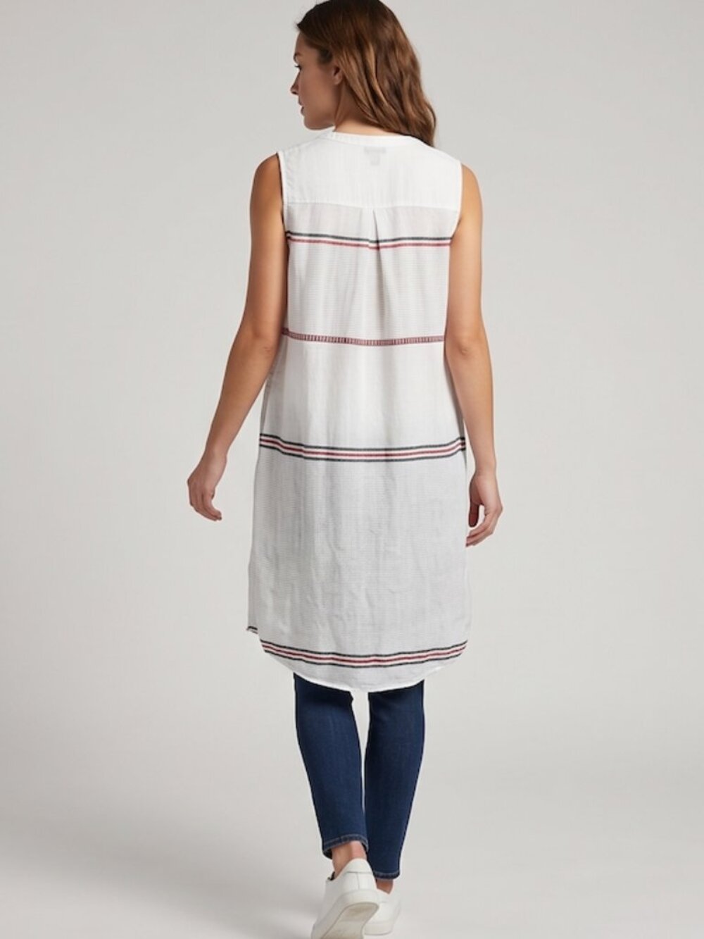 Lucky Brand White Striped Sleeveless Longline Vest Duster & Tank Set XS - Picture 2 of 8